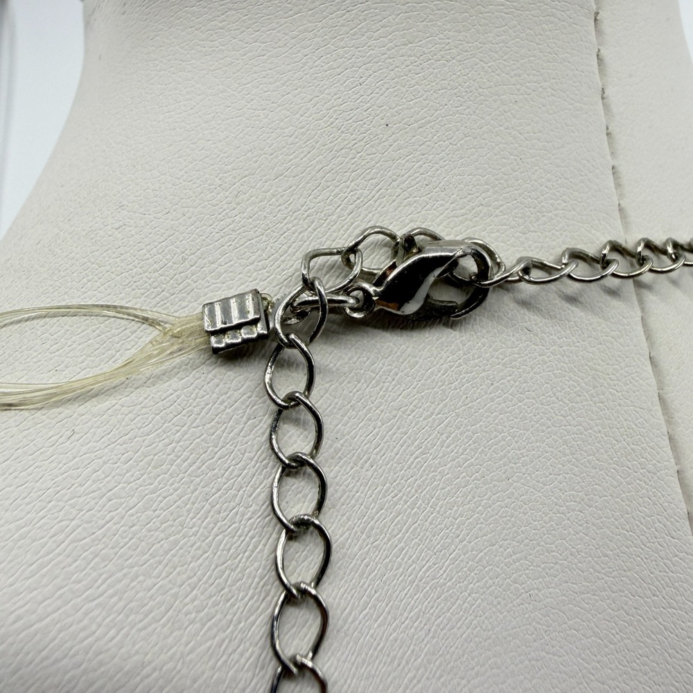 Multi Strand Beads Necklace Bronze & Silver Tone with Clear Crystals - Picture 10 of 13